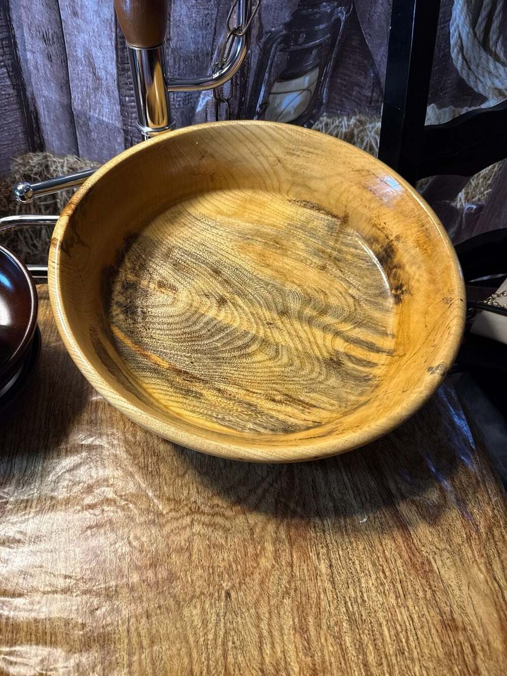 Hand Turned Spalted Hackberry Wooden Bowl